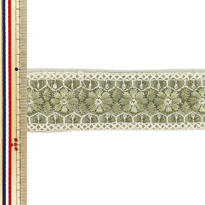 【数量5から】 手芸ブレード 『2025インド刺繍ブレード 約4cm幅 グリーン M-5002E』