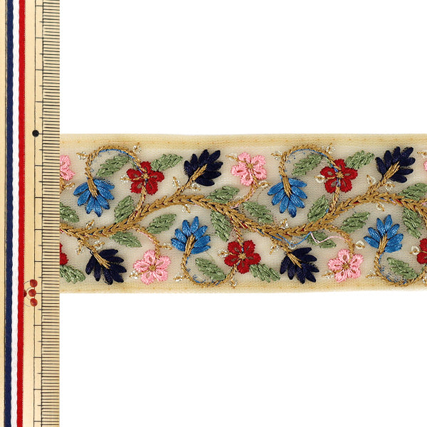 【数量5から】 手芸ブレード 『2025インド刺繍ブレード 約5cm幅 ベージュ M-5004#1』