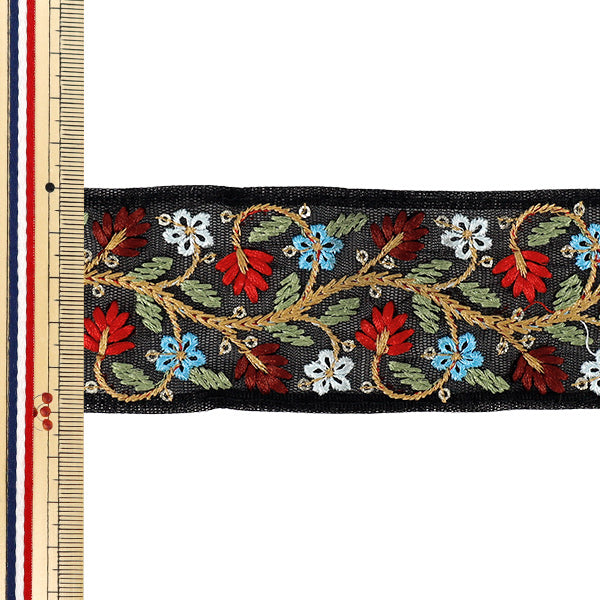 【数量5から】 手芸ブレード 『2025インド刺繍ブレード 約5cm幅 ブラック M-5004#3』