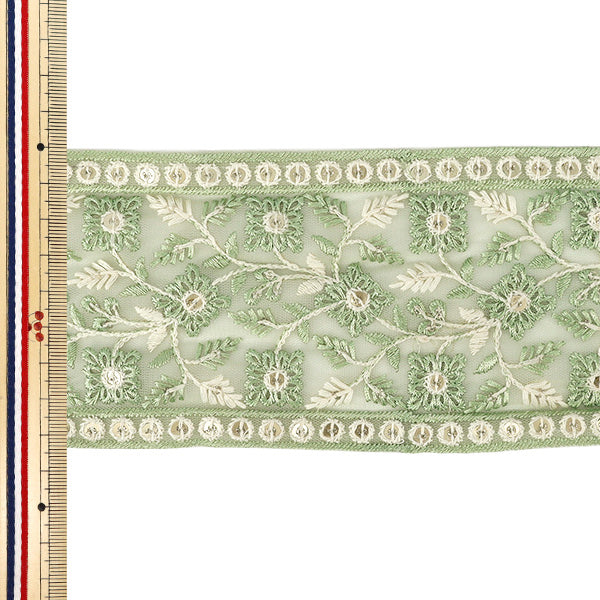 [Quantity from 5] HandicraftsTrim "2025 indian embroideryTrim Approximately 8.5cm width Green M-1372#4"