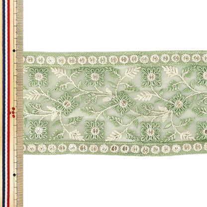 [Quantity from 5] HandicraftsTrim "2025 indian embroideryTrim Approximately 8.5cm width Green M-1372#4"