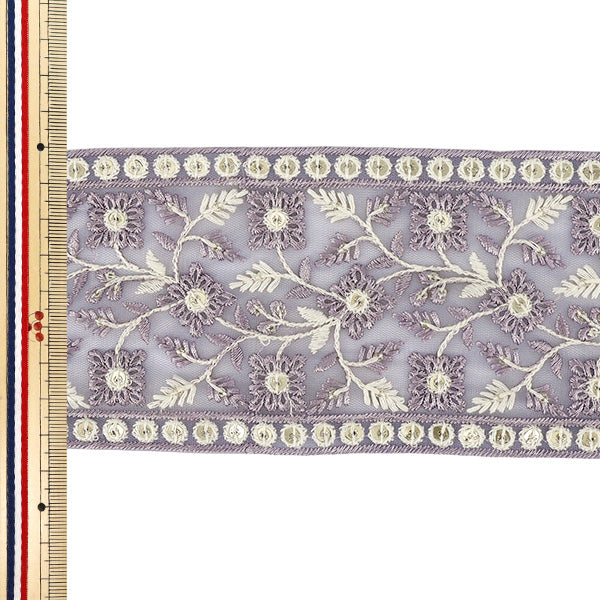【数量5から】 手芸ブレード 『2025インド刺繍ブレード 約8.5cm幅 パープル M-1372#7』