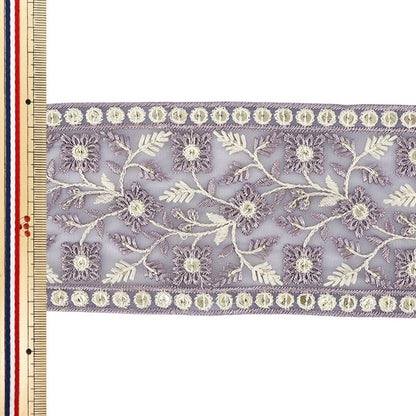 【数量5から】 手芸ブレード 『2025インド刺繍ブレード 約8.5cm幅 パープル M-1372#7』