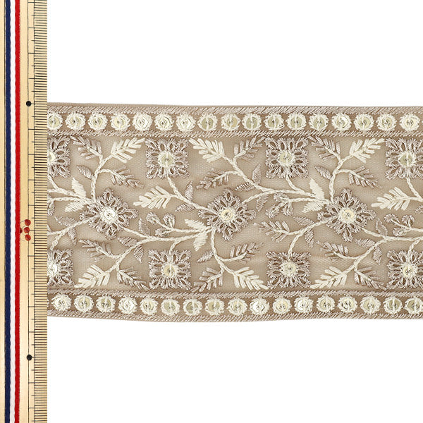 【数量5から】 手芸ブレード 『2025インド刺繍ブレード 約8.5cm幅 ベージュ M-1372#8』