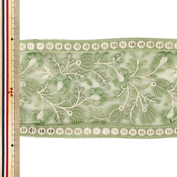 [Quantity from 5] HandicraftsTrim "2025 indian embroideryTrim Approximately 9.3cm width Green 71153#4"