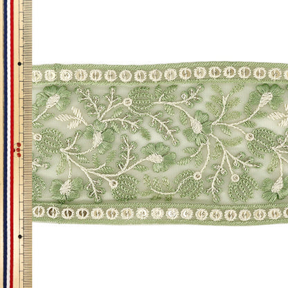 [Quantity from 5] HandicraftsTrim "2025 indian embroideryTrim Approximately 9.3cm width Green 71153#4"
