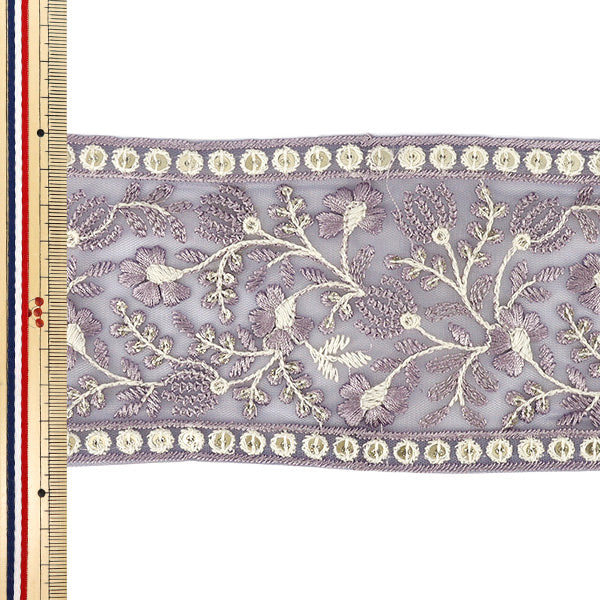 【数量5から】 手芸ブレード 『2025インド刺繍ブレード 約9.3cm幅 パープル 71153#7』