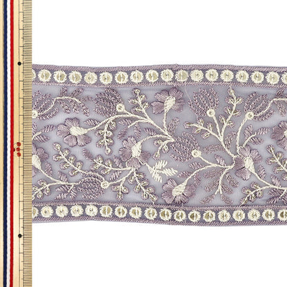 【数量5から】 手芸ブレード 『2025インド刺繍ブレード 約9.3cm幅 パープル 71153#7』