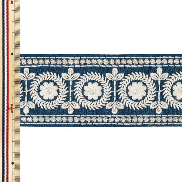 [Quantity from 5] HandicraftsTrim "2025 indian embroideryTrim Approximately 6.6cm width Blue x White M-5042F"