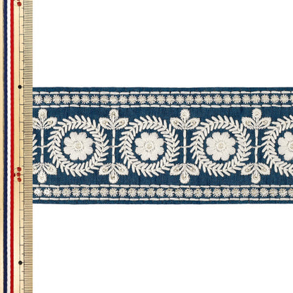 [Quantity from 5] HandicraftsTrim "2025 indian embroideryTrim Approximately 6.6cm width Blue x White M-5042F"