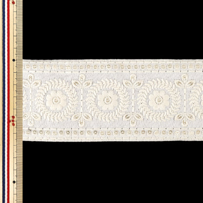 【数量5から】 手芸ブレード 『2025インド刺繍ブレード 約6.6cm幅 ホワイト×ホワイト M-5042I』