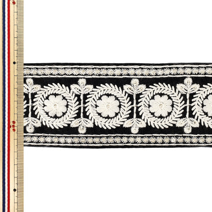 [Quantité à partir de 5] ArtisanatGarniture "broderie indienne 2025Garniture Environ 6,6 cm de largeur Noir x Blanc M-5042J"