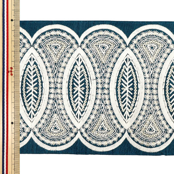 【数量5から】 手芸ブレード 『2025インド刺繍ブレード 約13cm幅 ブルー×ホワイト M-5063B』