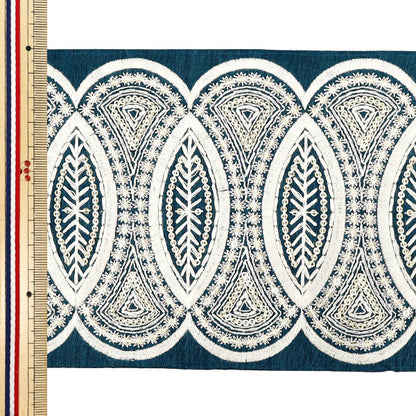 【数量5から】 手芸ブレード 『2025インド刺繍ブレード 約13cm幅 ブルー×ホワイト M-5063B』