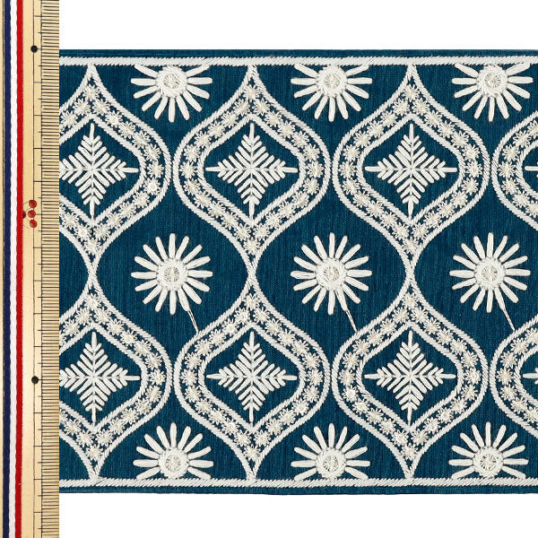 【数量5から】 手芸ブレード 『2025インド刺繍ブレード 約13.5cm幅 ブルー×ホワイト M-5067B』