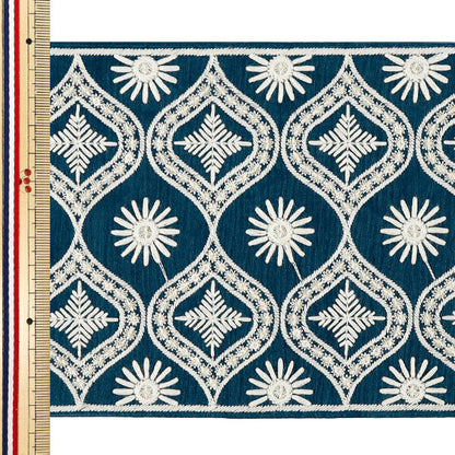 【数量5から】 手芸ブレード 『2025インド刺繍ブレード 約13.5cm幅 ブルー×ホワイト M-5067B』