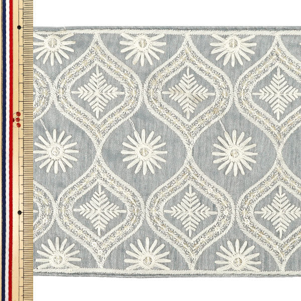 [Quantity from 5] HandicraftsTrim "2025 indian embroideryTrim Approximately 13.5cm width Gray x White M-5067D"