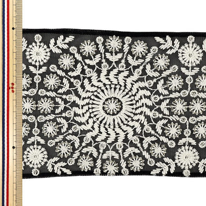 【数量5から】 手芸ブレード 『2025インド刺繍ブレード 約12.5cm幅 ブラック×ホワイト M5095#5』
