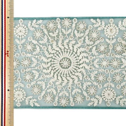 【数量5から】 手芸ブレード 『2025インド刺繍ブレード 約12.5cm幅 グリーン×ホワイト M5095#10』