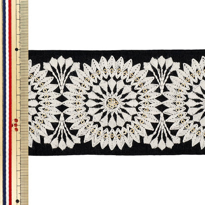 【数量5から】 手芸ブレード 『2025インド刺繍ブレード 約7cm幅 ブラック×ホワイト M-950#2』