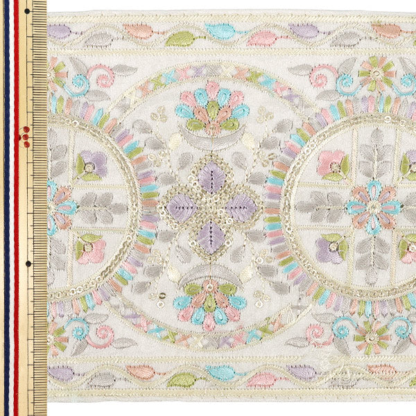 【数量5から】 手芸ブレード 『2025インド刺繍ブレード 約15.5cm幅 ベージュ M-1272F』