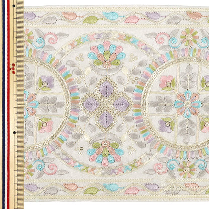 【数量5から】 手芸ブレード 『2025インド刺繍ブレード 約15.5cm幅 ベージュ M-1272F』