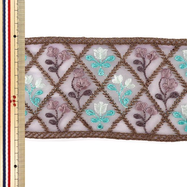 [数量从5起] 手工艺品饰边 『2026印度刺绣饰边 约 8 厘米宽 紫色 x 绿色 M-5127K”