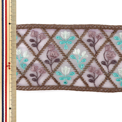 [数量从5起] 手工艺品饰边 『2026印度刺绣饰边 约 8 厘米宽 紫色 x 绿色 M-5127K”