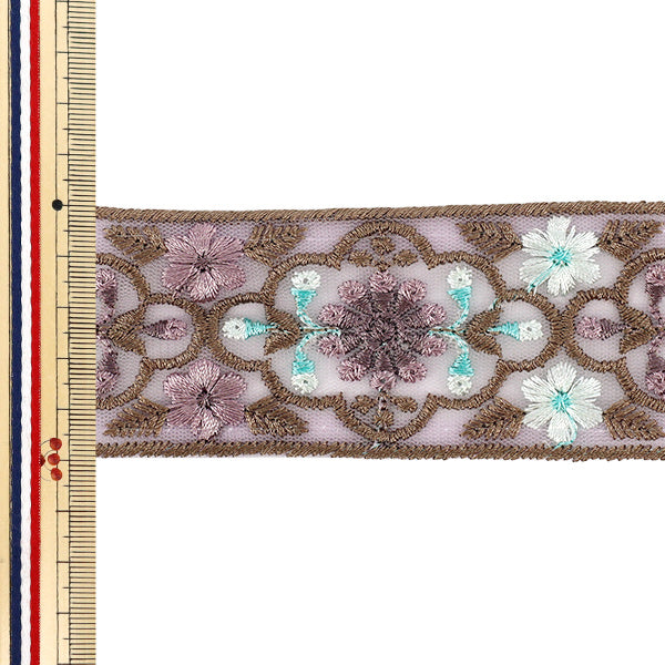 【数量5から】 手芸ブレード 『2026インド刺繍ブレード 約5cm幅 パープル×グリーン M-5131B』