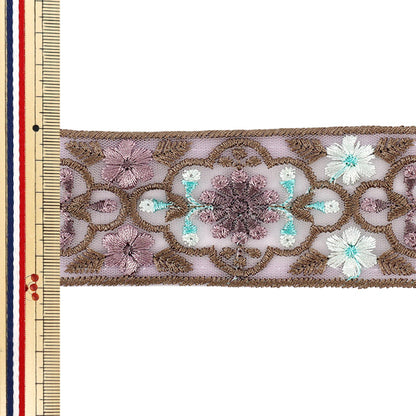 【数量5から】 手芸ブレード 『2026インド刺繍ブレード 約5cm幅 パープル×グリーン M-5131B』