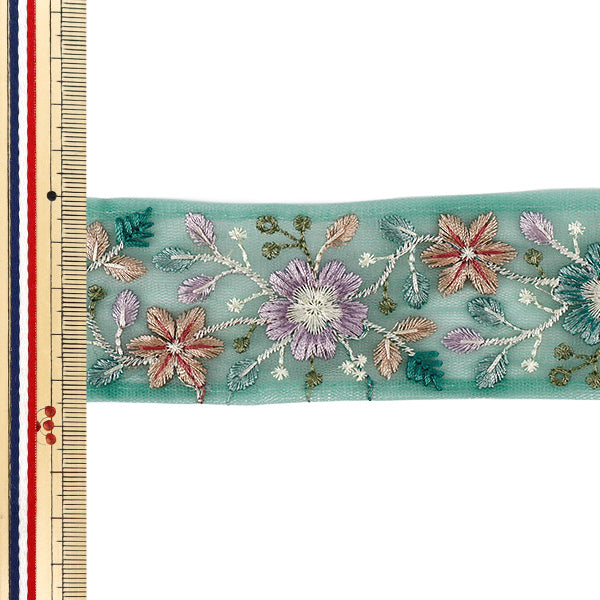 【数量5から】 手芸ブレード 『2026インド刺繍ブレード 約4.5cm幅 グリーン M-5134D』