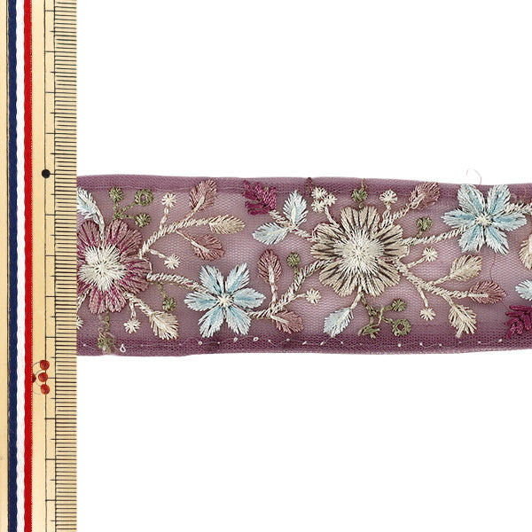 【数量5から】 手芸ブレード 『2026インド刺繍ブレード 約4.5cm幅 パープル M-5134H』