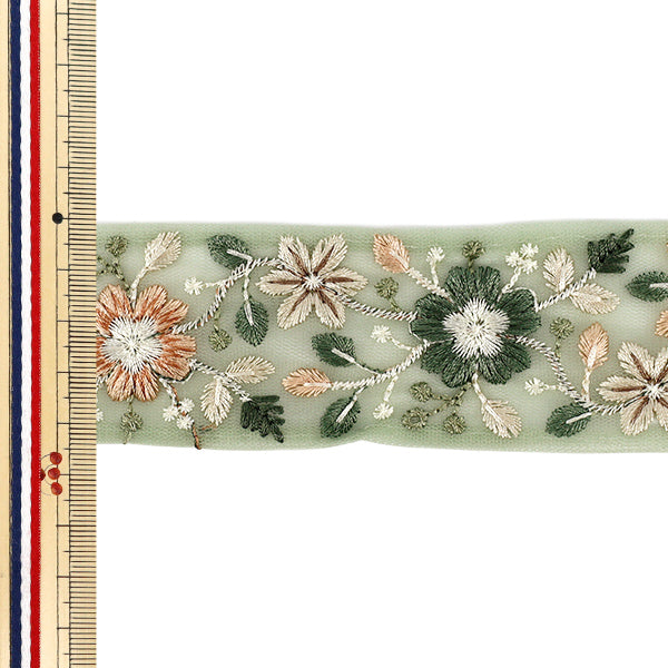 【数量5から】 手芸ブレード 『2026インド刺繍ブレード 約4.5cm幅 グリーン M-5134I』