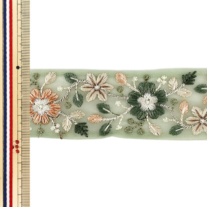 【数量5から】 手芸ブレード 『2026インド刺繍ブレード 約4.5cm幅 グリーン M-5134I』