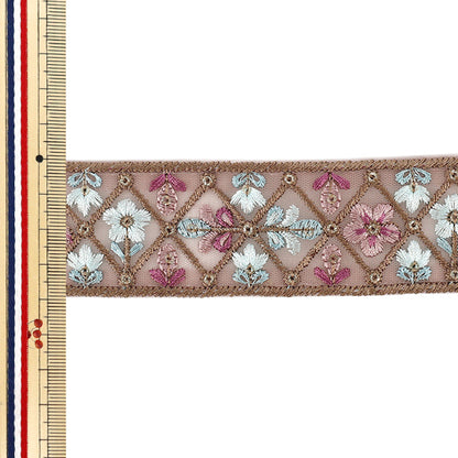 【数量5から】 手芸ブレード 『2026インド刺繍ブレード 約4cm幅 ブラウン×ブルー M-5077C』