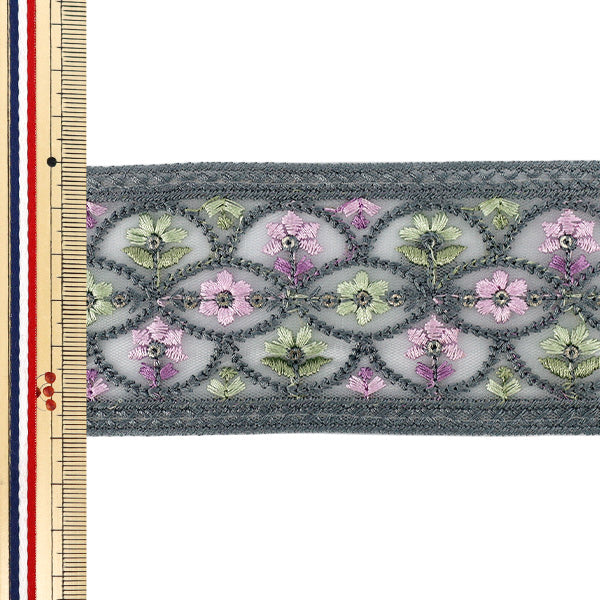 [数量从5起] 手工艺品饰边 『2026印度刺绣饰边 约6cm宽灰色M-5128I”