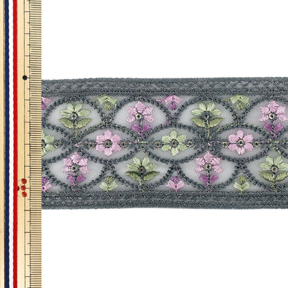 [数量从5起] 手工艺品饰边 『2026印度刺绣饰边 约6cm宽灰色M-5128I”