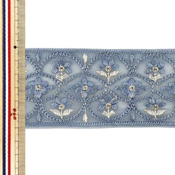【数量5から】 手芸ブレード 『2026インド刺繍ブレード 約6cm幅 ブルー M-5128#1』