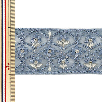 【数量5から】 手芸ブレード 『2026インド刺繍ブレード 約6cm幅 ブルー M-5128#1』