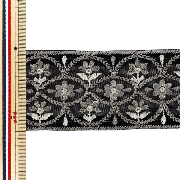 【数量5から】 手芸ブレード 『2026インド刺繍ブレード 約6cm幅 ブラック M-5128#4』
