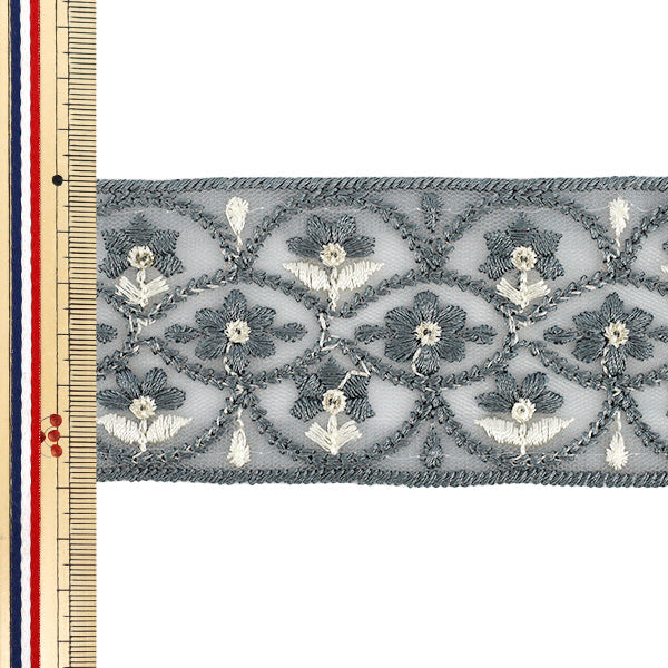 【数量5から】 手芸ブレード 『2026インド刺繍ブレード 約6cm幅 グレー M-5128#8』