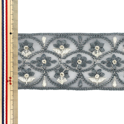 【数量5から】 手芸ブレード 『2026インド刺繍ブレード 約6cm幅 グレー M-5128#8』