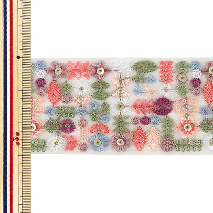 [数量从5起] 手工艺品饰边 『2026印度刺绣饰边 约6cm宽白色×粉色M-5165A”