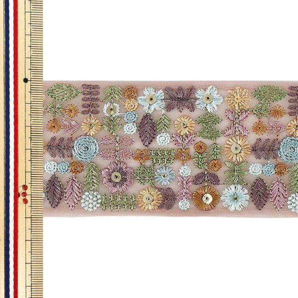 【数量5から】 手芸ブレード 『2026インド刺繍ブレード 約6cm幅 パープル M-5165B』