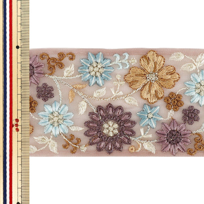 【数量5から】 手芸ブレード 『2026インド刺繍ブレード 約7cm幅 パープル M-5166B』