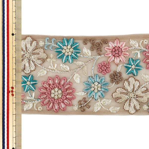 【数量5から】 手芸ブレード 『2026インド刺繍ブレード 約7cm幅 ベージュ M-5166H』