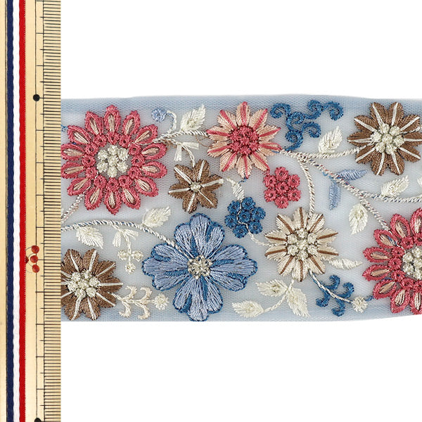 【数量5から】 手芸ブレード 『2026インド刺繍ブレード 約7cm幅 ブルー M-5166J』