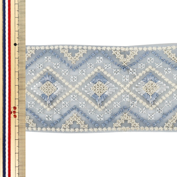 【数量5から】 手芸ブレード 『2026インド刺繍ブレード 約6.5cm幅 ブルー 48604A』