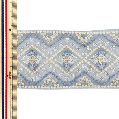 【数量5から】 手芸ブレード 『2026インド刺繍ブレード 約6.5cm幅 ブルー 48604A』