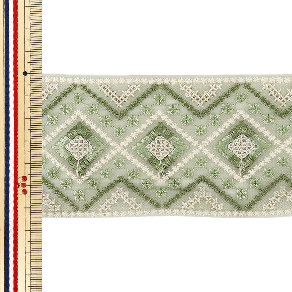 【数量5から】 手芸ブレード 『2026インド刺繍ブレード 約6.5cm幅 グリーン 48604B』